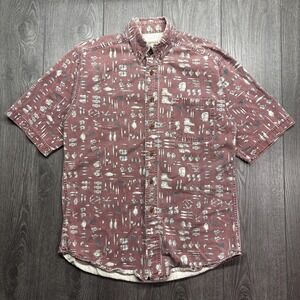 Vintage Woolrich Fishing Button Up Shirt Medium Red 1990s All Over Western